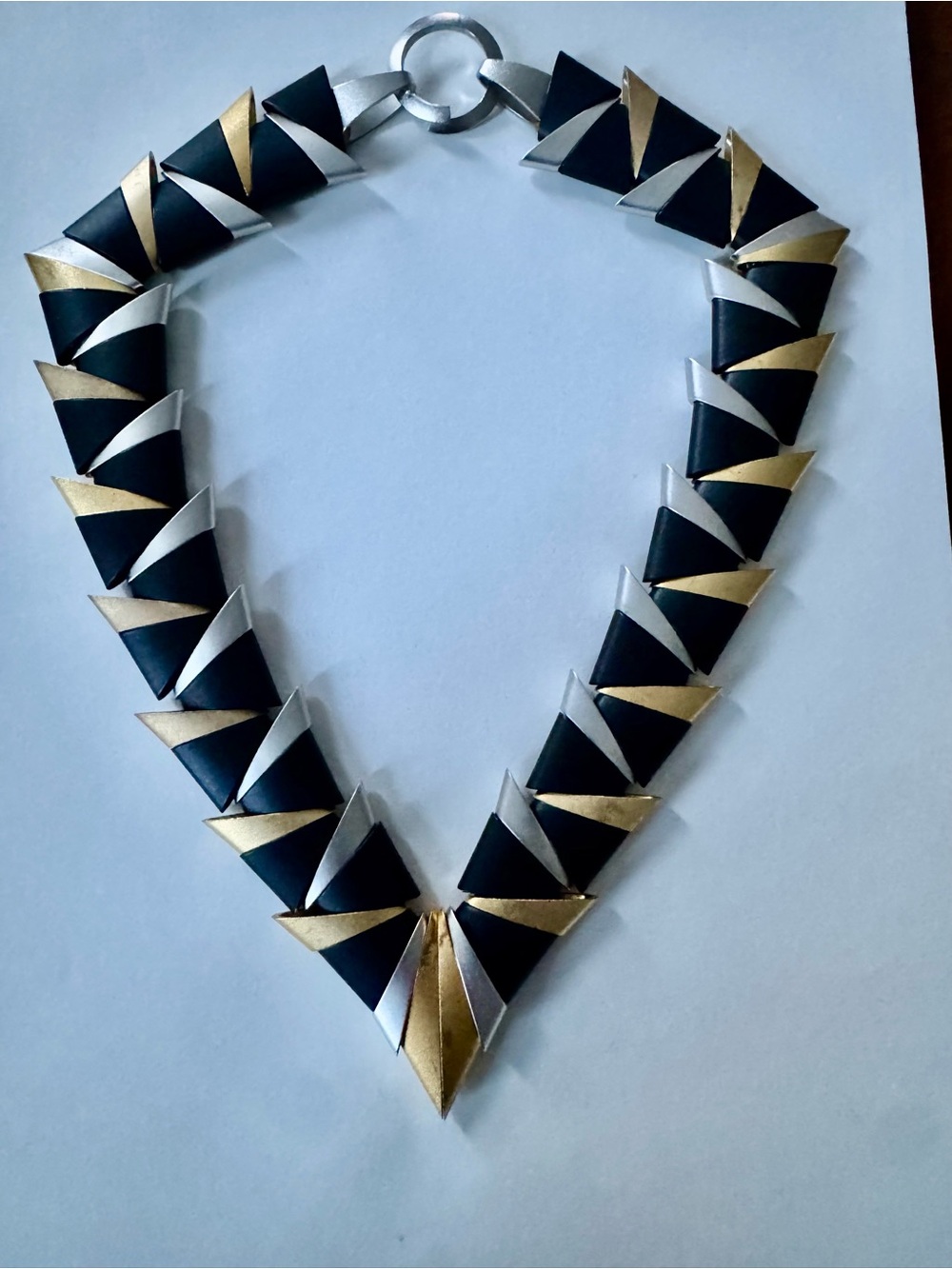 Erica Zap Statement Black, Gold & Silver look Geometric Triangle Necklace
